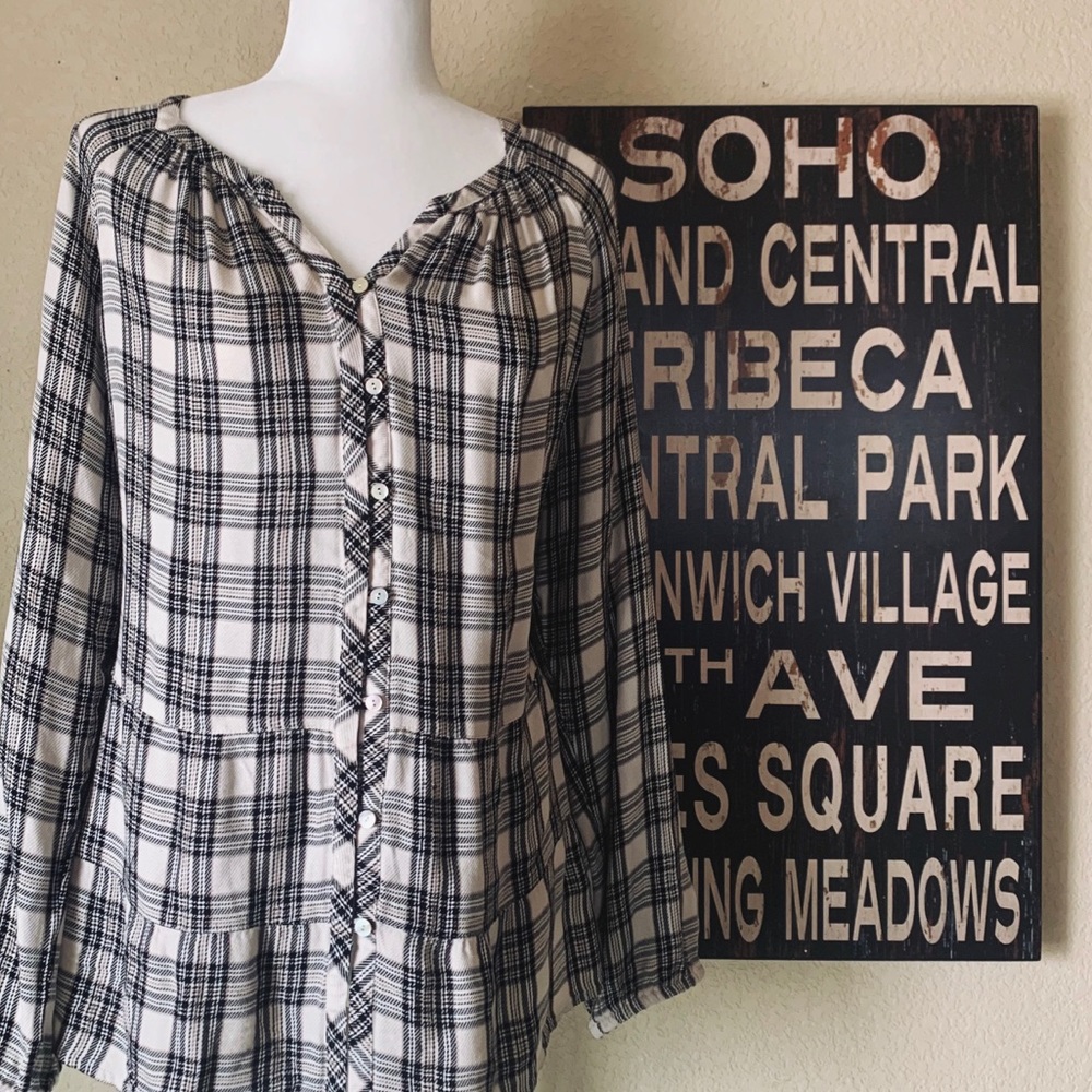 ❄️ J. Jill Black Cream Plaid Flannel Blouse